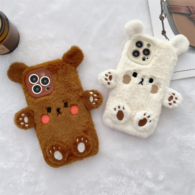 Phone Cases Iphone 14 - Koreaanse 3D Cartoon Beer Pluche Koppel