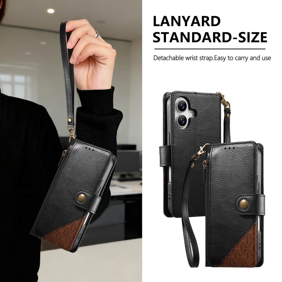 Flip Leather Case - PU Lederen Rits Polsbandje Flip Wallet