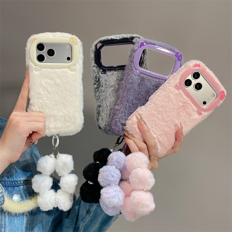 Phone Cases Iphone 14 - Luxe effenkleurige pluche telefoonhoes voor iPhone