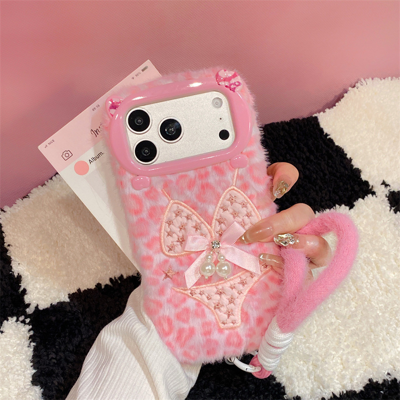 Phone Cases Iphone 14 - Luxe luipaardprint bikini patroon pluche telefoonhoesje