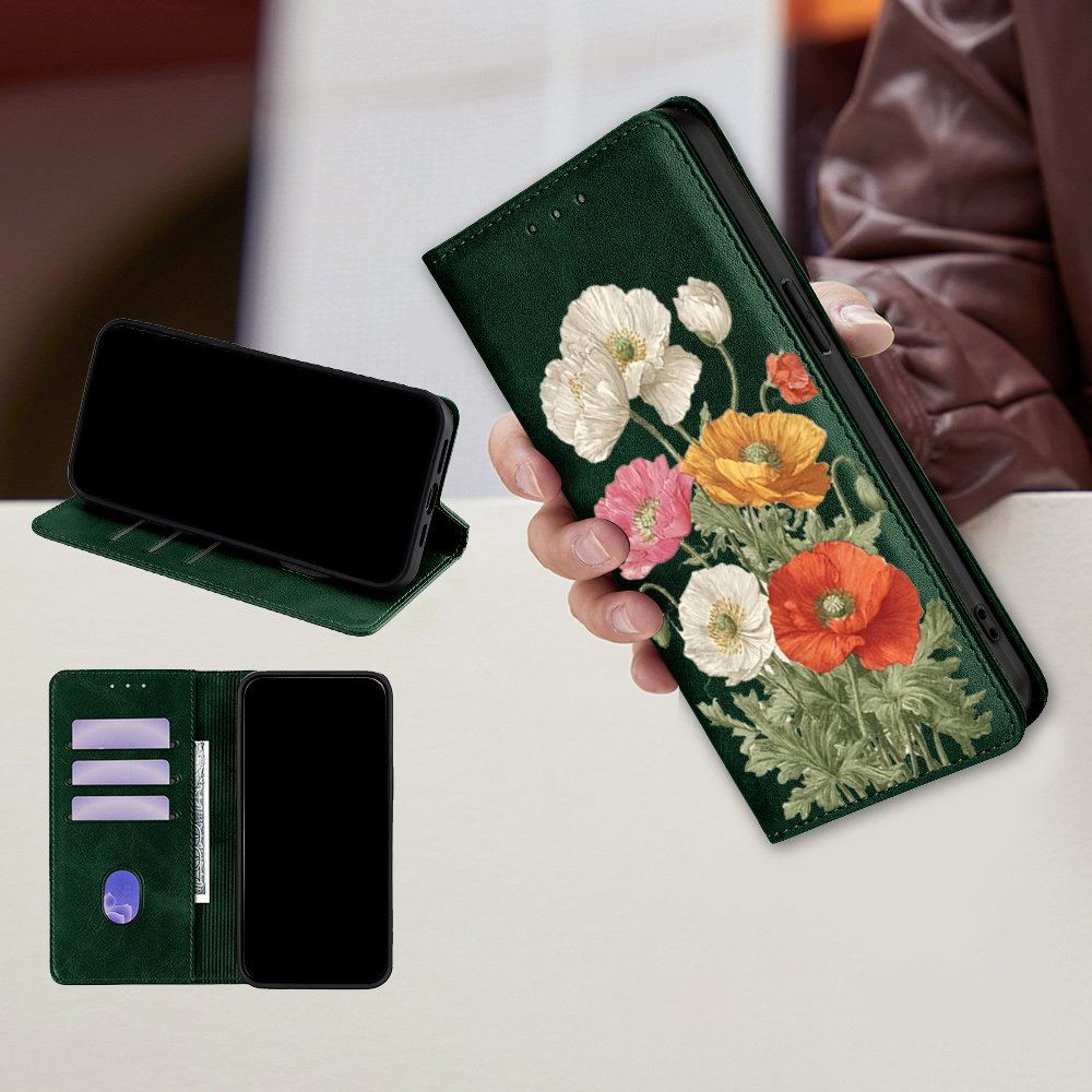 Flip Leather Case - Magnetische lederen portemonnee-hoes met bloemenpatroon voor