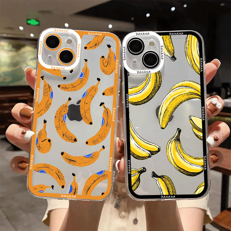 Phone Cases Funny - Grappige gele bananen fruitprint transparante telefoonhoesje